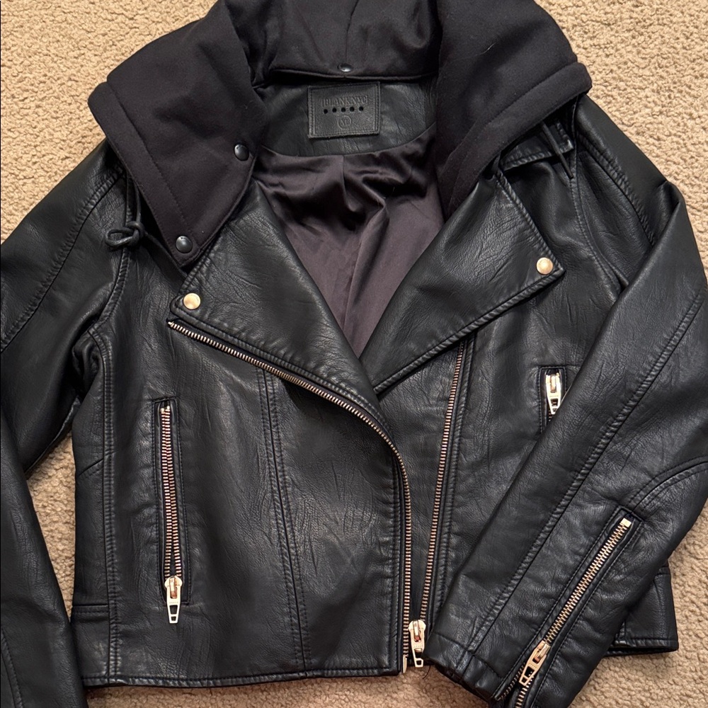 Blank NYC Black Leather Jacket with Gold Zippers